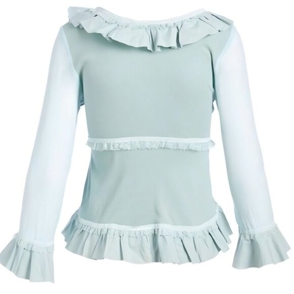 Aryeh ✦ Mint Green Ruffle Lace Long Sleeve Blouse ✦ Boho Romantic Feminine L - Picture 3 of 11